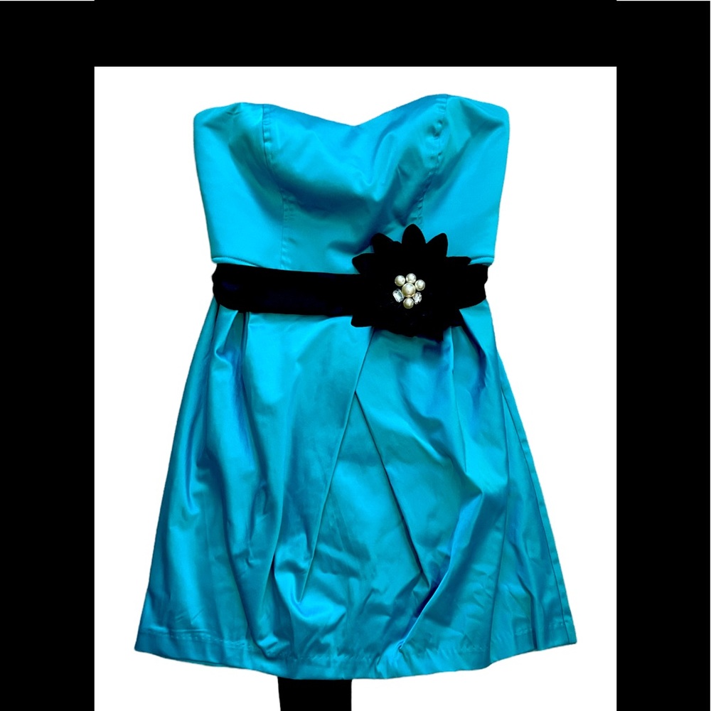 Windsor Aqua Dress Size 5 Black Flower Cocktail Dress Prom Wedding Guest Belt